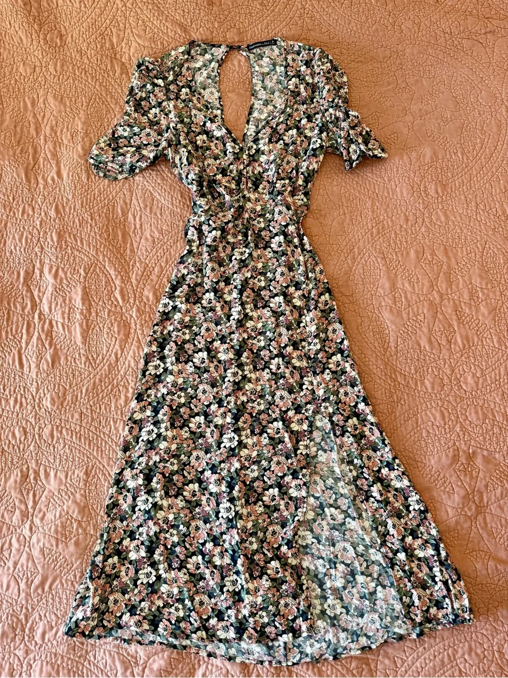 Abercrombie & Fitch Black Floral Maxi Dress with Pink and Cream Blooms